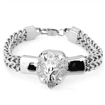 Retro Domineering Lion Head Animal Bracelet for Men Stainless Steel Braided Chain Wristband Bracelet Hip Hop Jewelry Ai-TechWorld 
