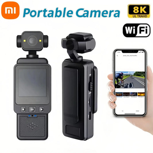 Xiaomi 8K Handheld Sports Camera 180 ° Rotating Mini Portable Anti-shake Camera HD Display WiFi Wearable Night Vision Camera Ai-TechWorld 
