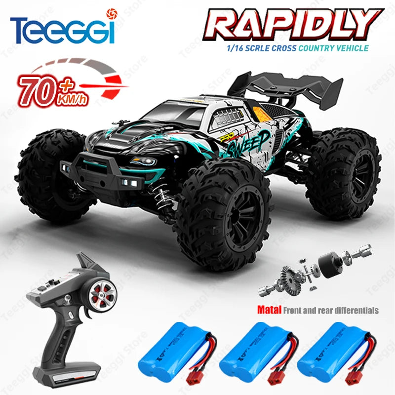Teeggi 16101 /16102 PRO 1:16 High Speed RC Car With LED Light Drift 70KM/H 4WD RC Off-Road Car Monster Truck Toy For Kid Gifts Ai-TechWorld 