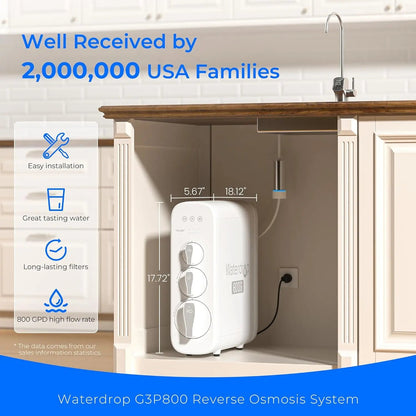 Waterdrop G3P800 Reverse Osmosis System, 800 GPD Fast Flow, NSF/ANSI 42 & 53 & 58 & 372 Certified, 3:1 Pure to Drain Ai-TechWorld 