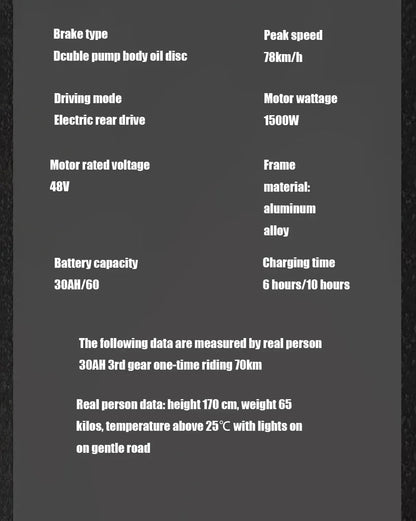 Ebike ZPW Black Warrior 3000W 60V 45AH Camping Motorcycle, Adult Electric Bike 20 Inch Fat Tire Electric Bike Ai-TechWorld 