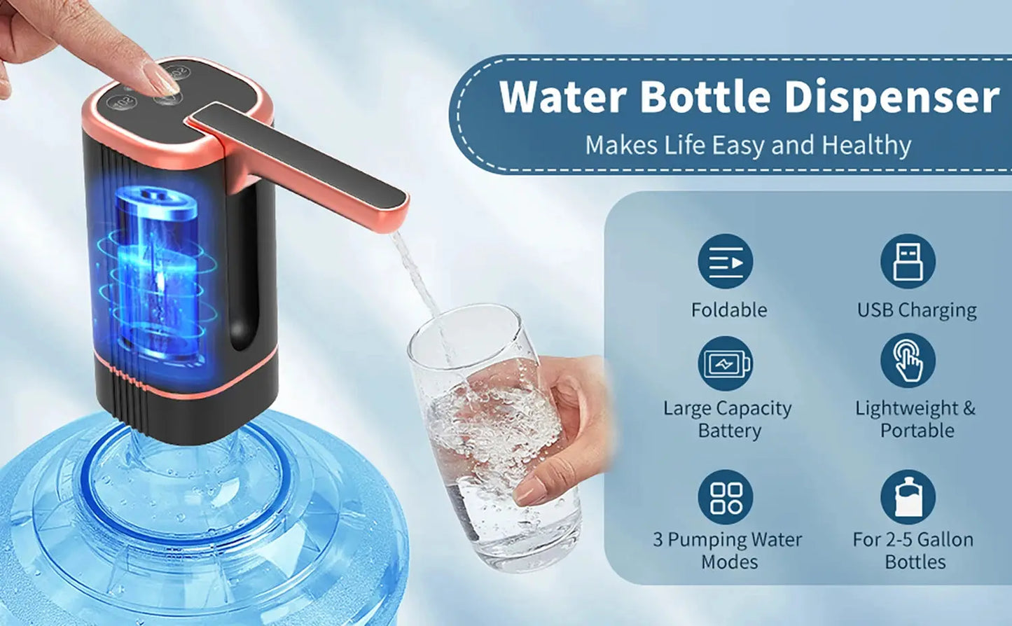Water Dispenser Bottle Pump, Electric Water Pump for Universal 2-5 Gallon Bottle, Portable USB Charging Drinking Water Dispenser Ai-TechWorld 