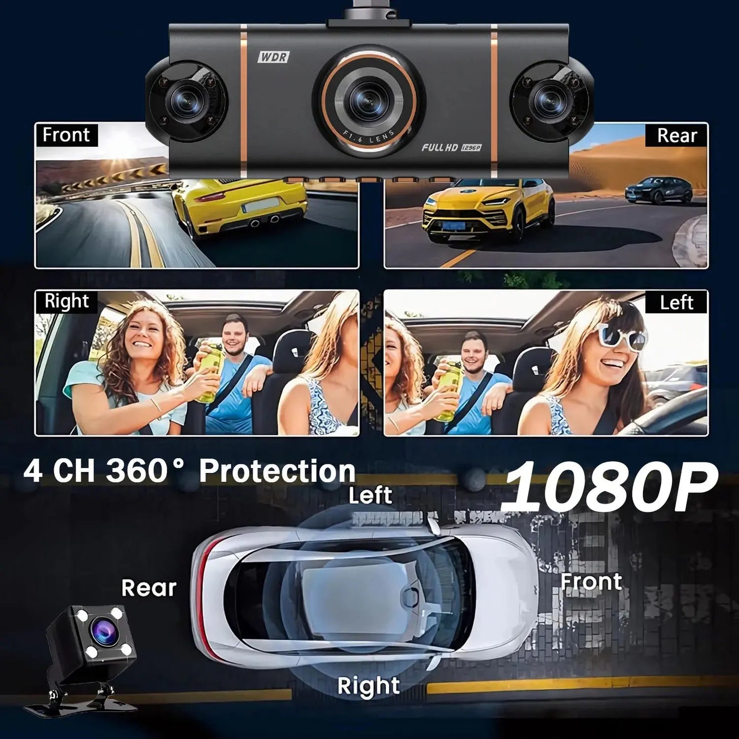 4 Cameras Dash Cam Car DVR WiFi HD 1080P Video Recorder 4 Channel Front Rear View Night Vision Black Box DVR For Vehicle Safety Ai-TechWorld 