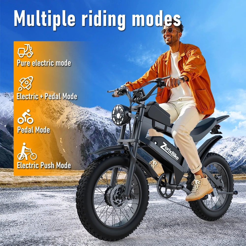 ZorixBike R8 Pro Electric Off-Road Bike 20x4" 3000W 35Mph 80Mile 48V 23Ah,7 Speed Wide Tire All Terrain E-Bike For Adult Ai-TechWorld 