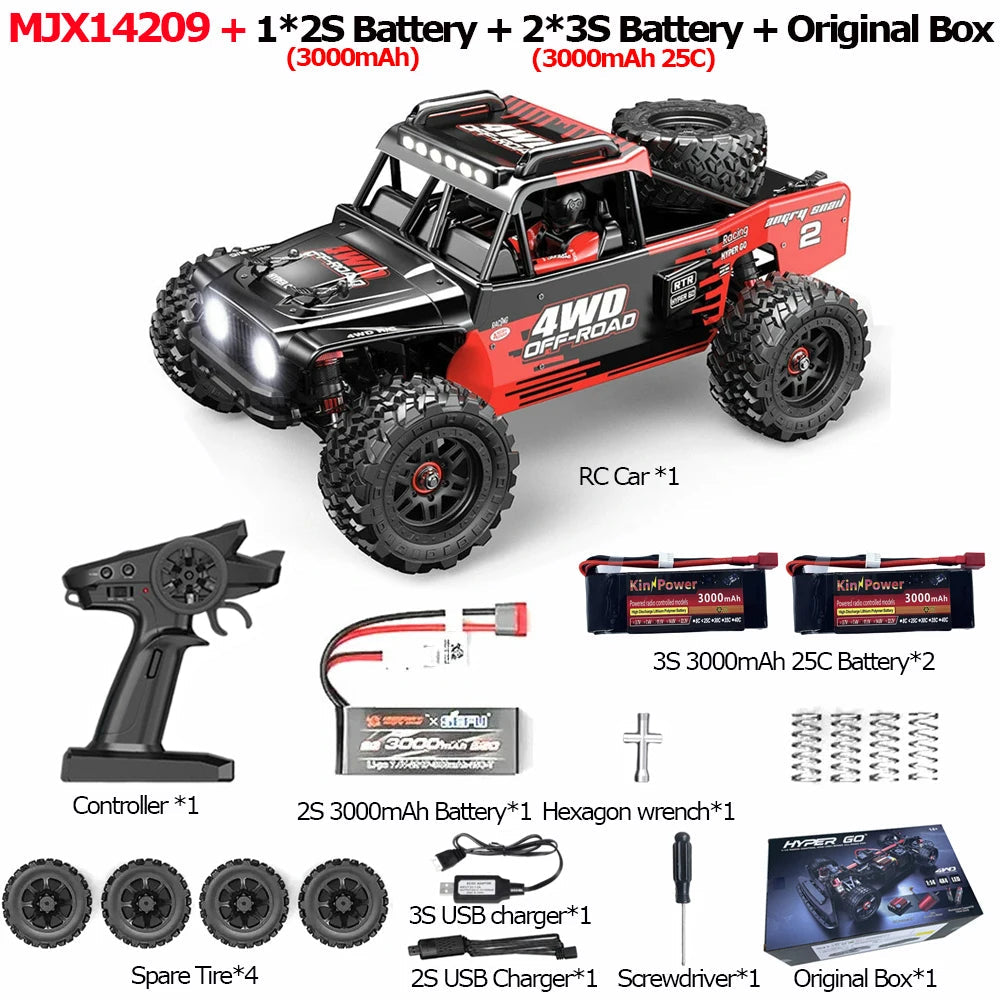 MJX 14209 14210 V3.0 1/14 RC Car 75km/h Brushless Hyper Go 2.4G Remote Control 4WD Off-road Racing RC Truck Electric Hobby Toy Ai-TechWorld 