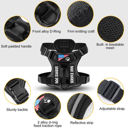Service Dog Harness, Reflective Dog Vest Harness with 5 PCS Patches, Adjustable Soft Oxford Pet Harness, Inner Layer Mesh, Easy Ai-TechWorld 