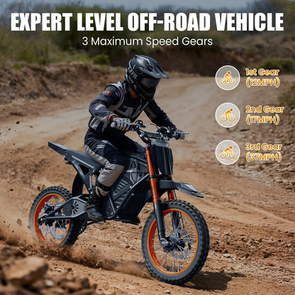 Electric Dirt Bike for Adults, 48V 3000W Peak Power Electric Motorcycle with 14"/12" Fat Tire, 37.5MPH Mountain Off-Road Ebike Ai-TechWorld 