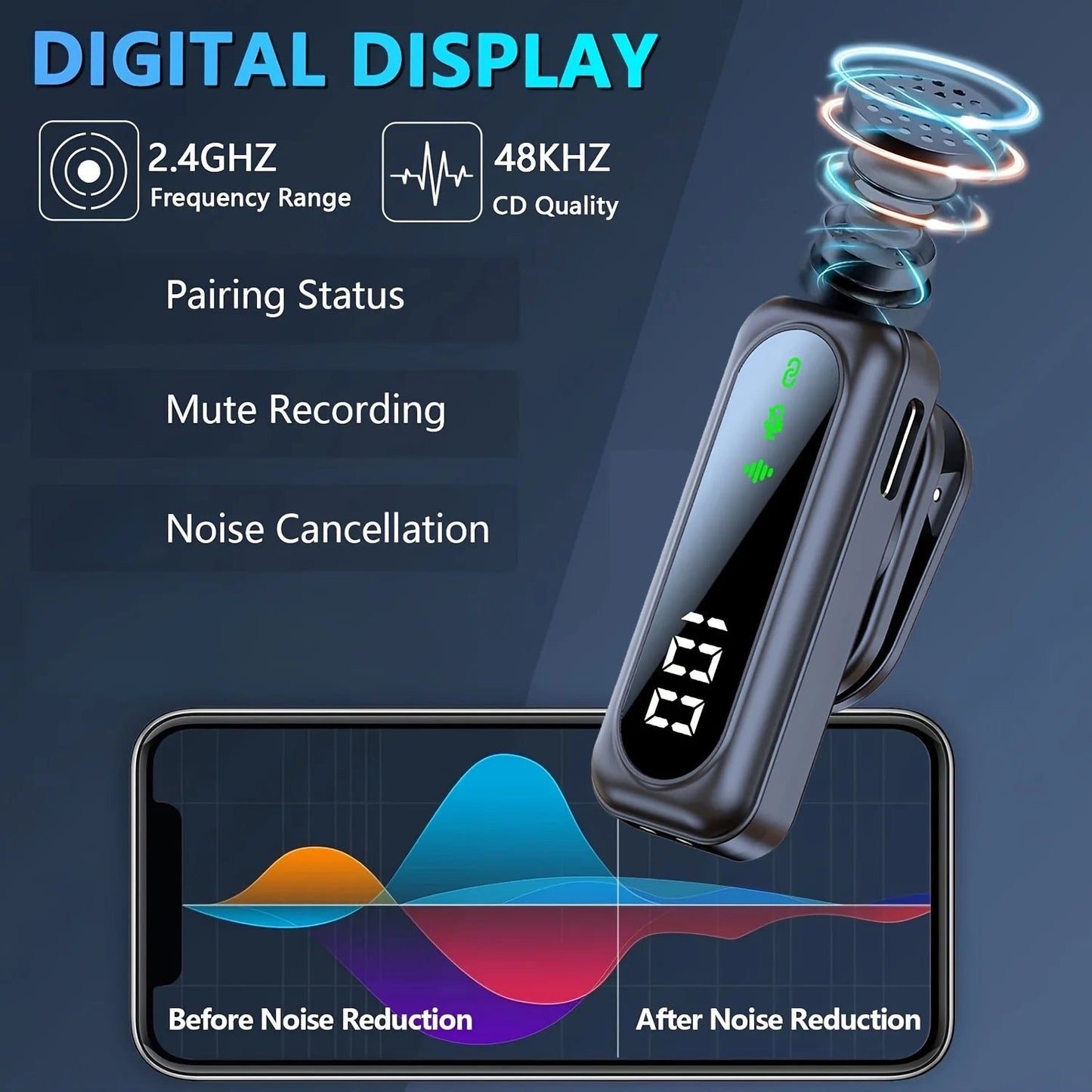 Professional Wireless Lavalier Microphone System with Intelligent Noise Cancellation Lapel Mic For Vlog&Interviews&Conferences Ai-TechWorld 