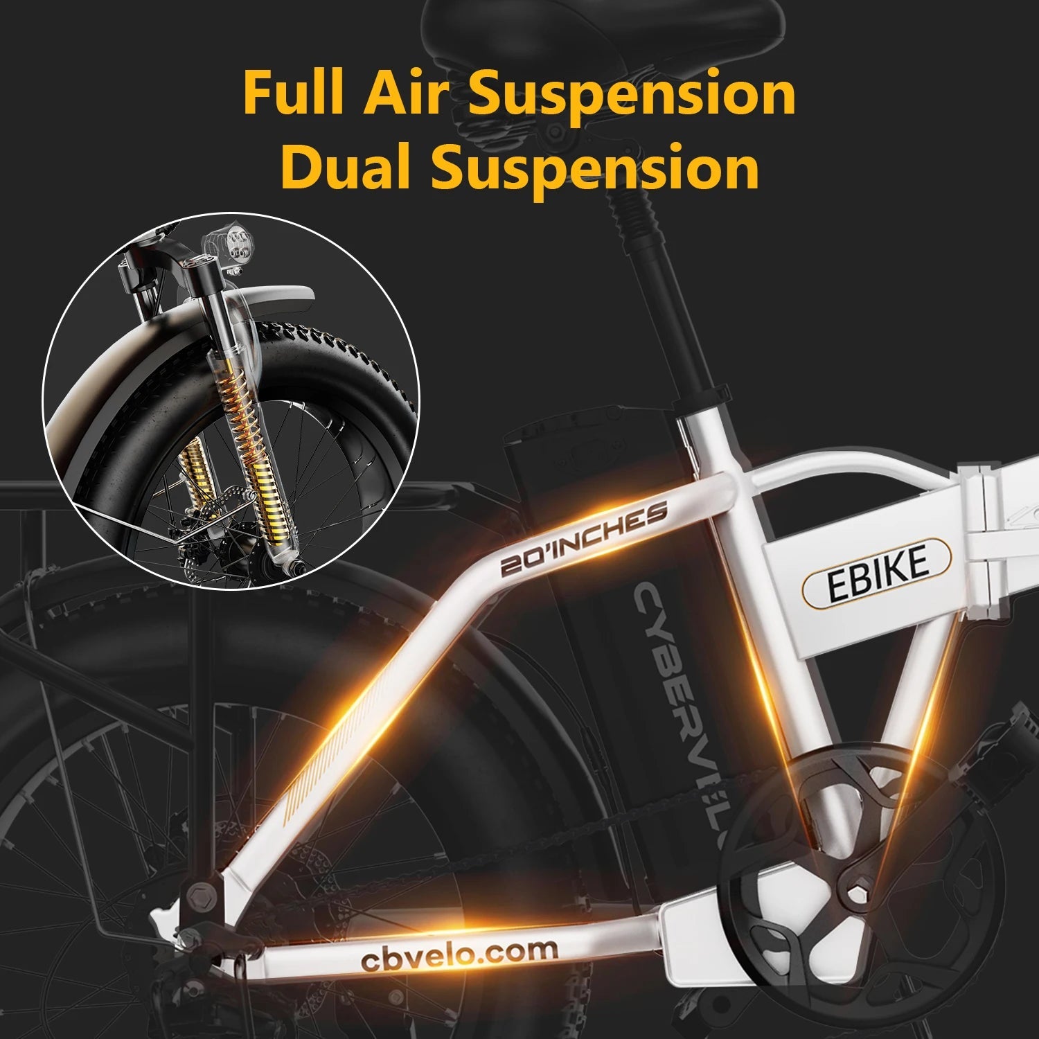 Cybervelo EK4 Folding Electric Bike, 48V 960WH Large Removable Battery E-Bike, 30+MPH, 80 Miles Max Range, 20" FatTire for Adult Ai-TechWorld 