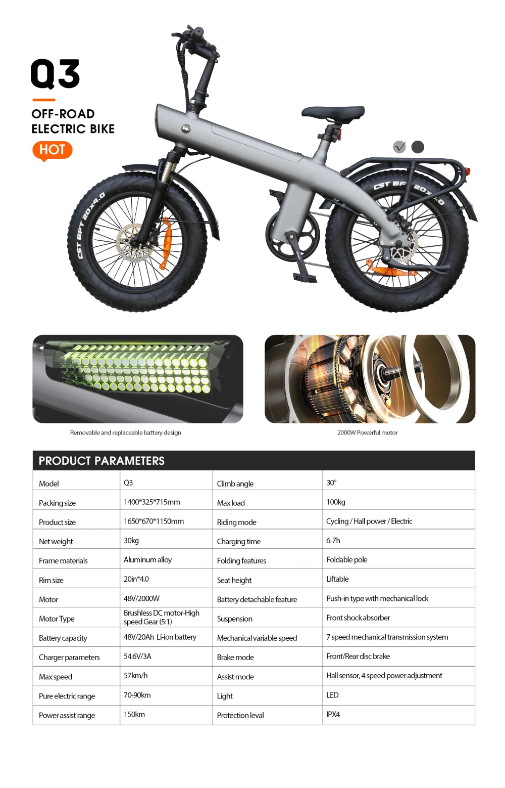 HUANCI Q3 Mountain Electric bicycle 2000W Adult electric bike 48V 20AH  City e bike Off-Road ebike Ai-TechWorld 