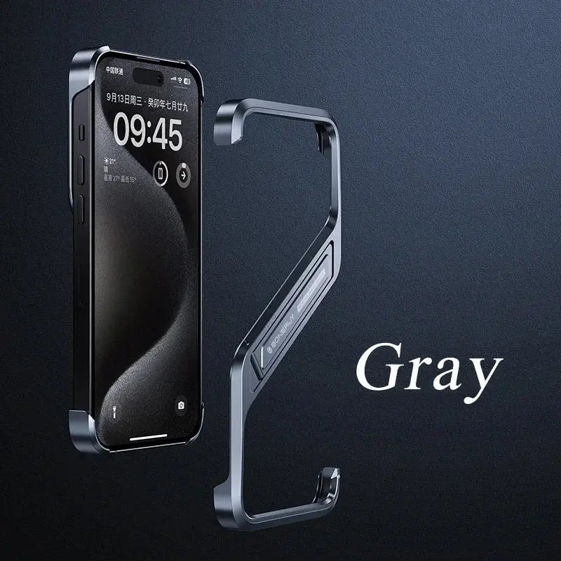 S-Shaped Metal Geometric Rimless Phone Case For iPhone 14 15 16 Pro Max 16ProMax Aluminum Alloy Hidden Stand Bracket Cover Funda Ai-TechWorld 