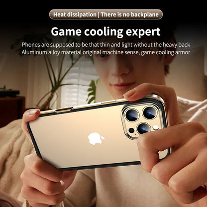 Camera Protection + Hybrid Silicone Frame Aluminum Metal Phone Case For iPhone 17 16 15 Pro Max 14 13 Better Heat Bumper Ai-TechWorld 