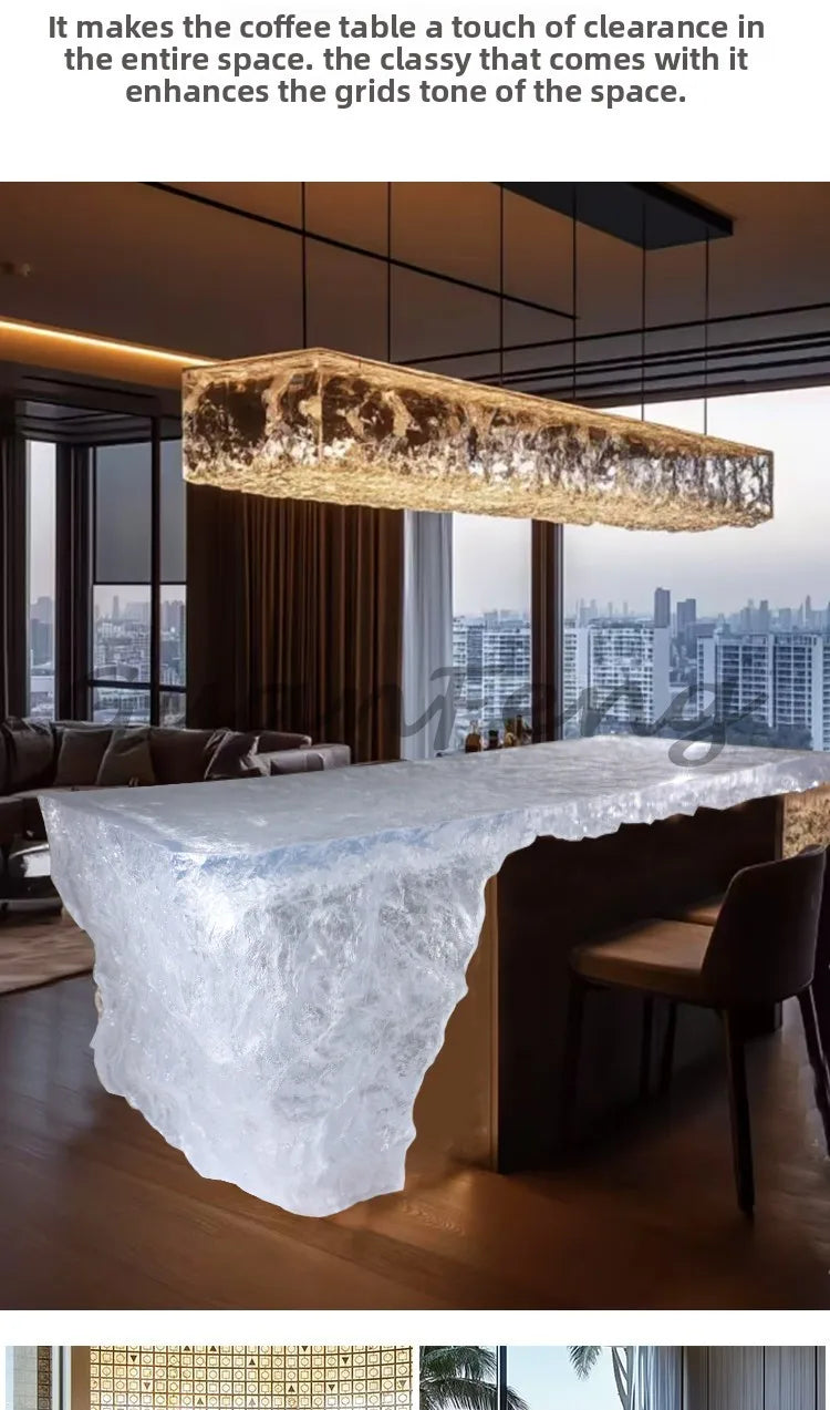 Premium Light Luxury Transparent Resin Hotel Front Desk Restaurant Villa Kitchen Partition Luminous Crystal Glacier Island Table Ai-TechWorld 