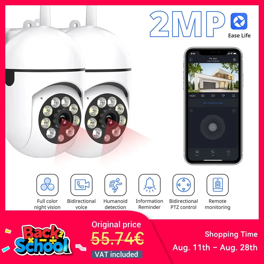 2PC Ease Life APP Wireless 1080P HD Indoor/Outdoor WiFi Security Camera, Color Night Vision, 2-Way Audio, 360° Pan/Tilt/Zoom, Mo Ai-TechWorld 