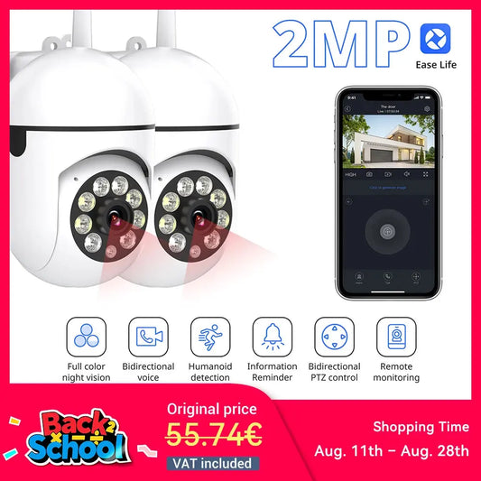 2PC Ease Life APP Wireless 1080P HD Indoor/Outdoor WiFi Security Camera, Color Night Vision, 2-Way Audio, 360° Pan/Tilt/Zoom, Mo Ai-TechWorld 