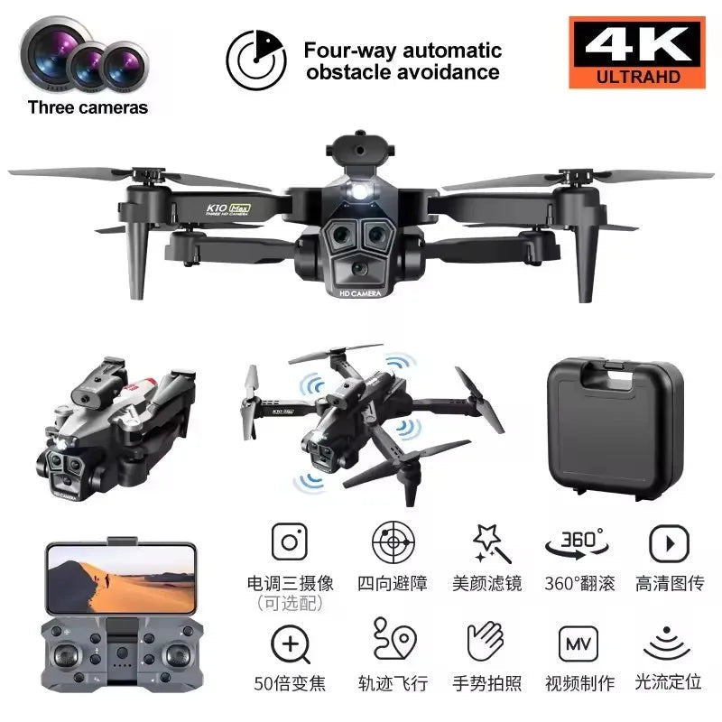 K10 Max 4k/8k Drone Profesional With Three Camera Intelligent Optical Flow Localization Four-way Obstacle Avoidance Toy plane Ai-TechWorld 