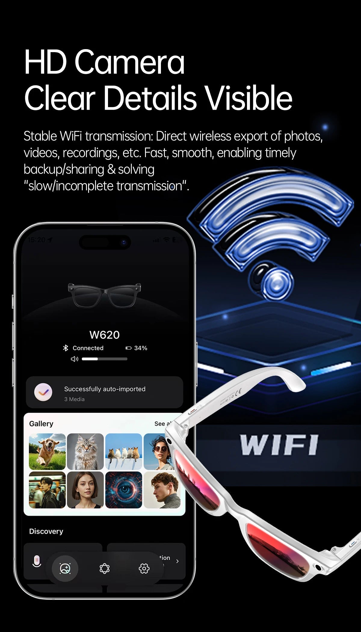 AI Smart Glasses 5 Million Pixels Recording Videos Photo Recognition Answer Translation 290mAh IP66 Waterproof Bluetooth Glasses Ai-TechWorld 