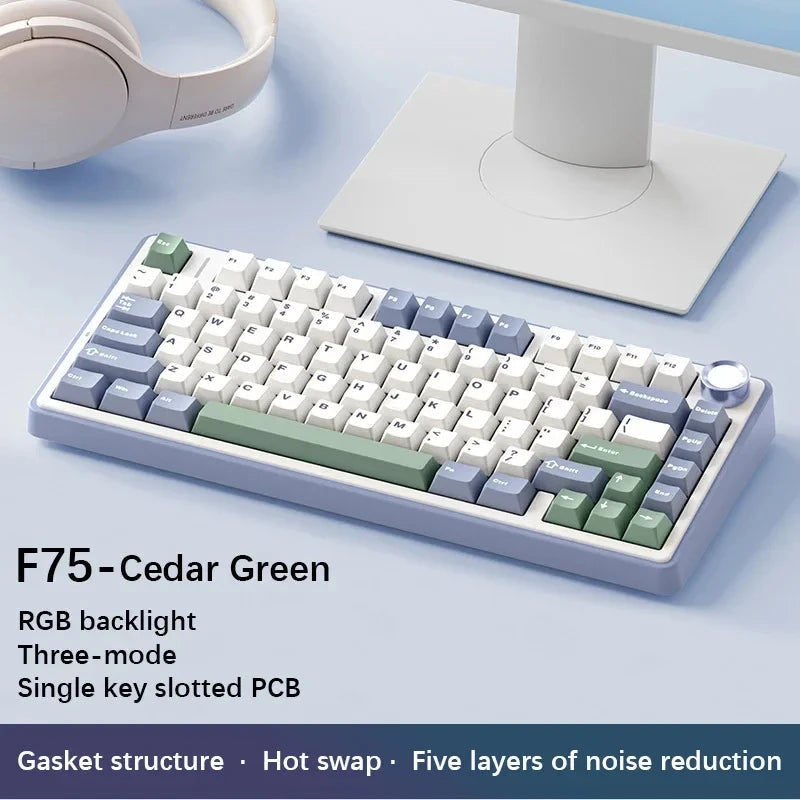 AULA F75 2.4G Wireless/Bluetooth/Wired Gaming Mechanical Keyboard RGB Customized 75% Layout OEM Profile Gasket Structure Ai-TechWorld   ai-techworld