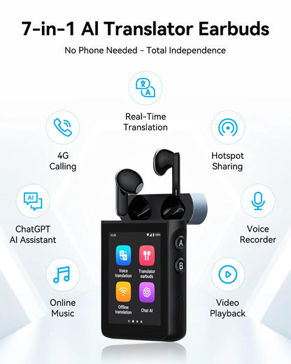 Wooask A9 4G+WiFi AI Translator Earbuds, Standalone Instant Translation Device with 144 Languages, ChatGPT,Phone Call Ai-TechWorld   ai-techworld