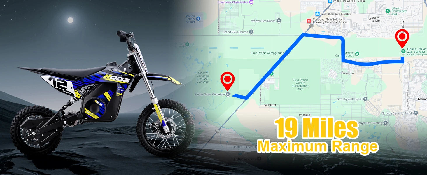 KOOZ HP112E PRO 36V 1000W Electric Motorcycle for Kids, Electric Dirt Bike Up to 20.6 MPH & 19 Miles Long-Range,UL 2849. Ai-TechWorld 