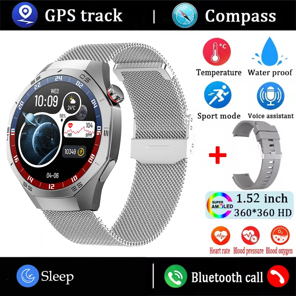 2025New For Android and ios Smart Watch Men AMOLED Screen GPS Motion trajectory Heart Rate Bluetooth Calls SmartWatch Waterproof Ai-TechWorld 