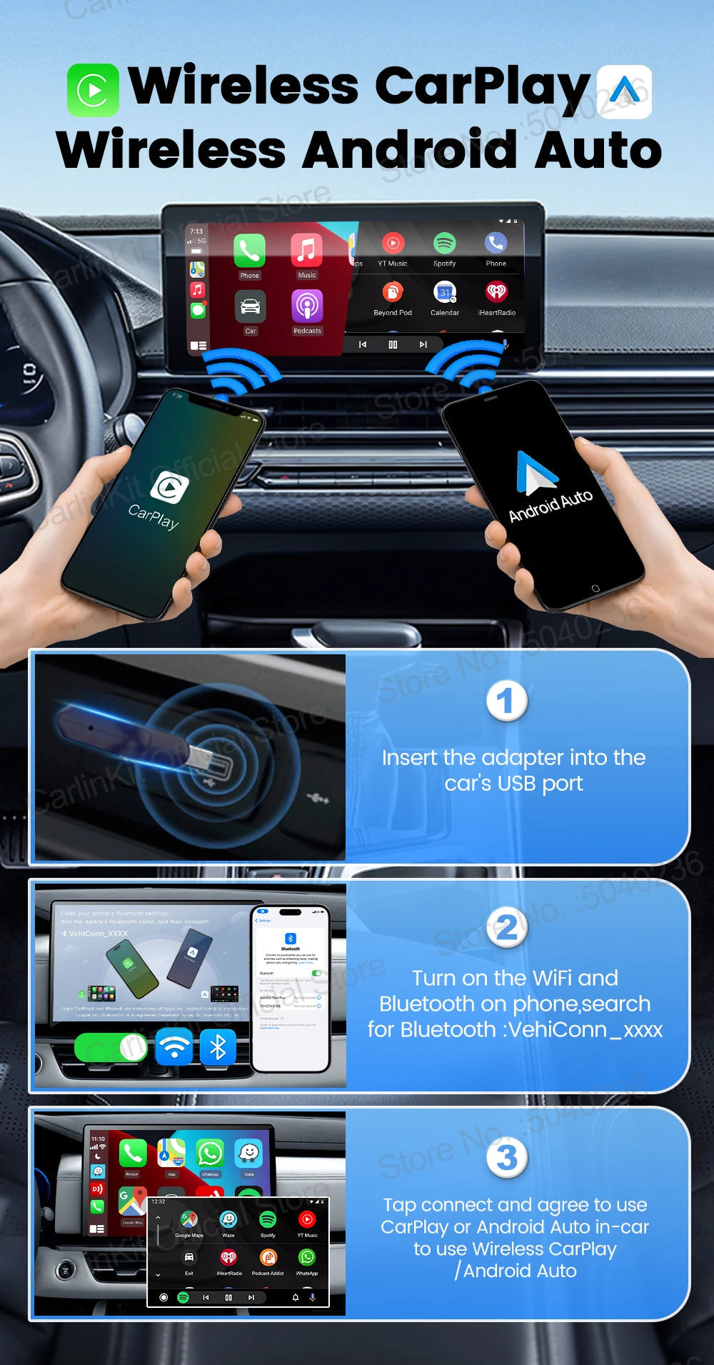 CarlinKit 5.0 Mini Ultra Wireless Adapter Wireless CarPlay Android Auto For OEM Car Plug and Play WiFi Bluetooth Auto Connection Ai-TechWorld 