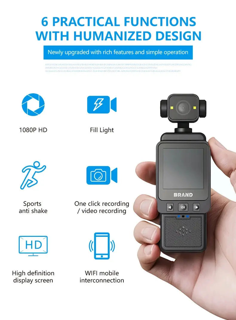1080P Handheld Sports Pocket Camera HD Display 180° Rotatable WiFi Wireless Video Recorder Built-in Fill Light Motion Camera Ai-TechWorld 