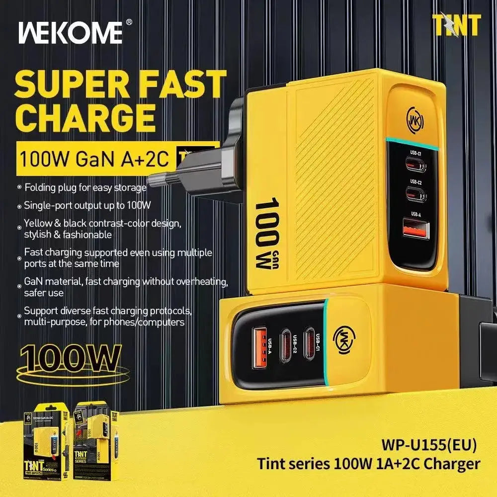 WEKOME GaN 100W Charger High Speed Fast Charging Type C Charger for Xiaomi 13 Samsung s23 ultra iPhone 15 pro max Macbook Pro Ai-TechWorld 
