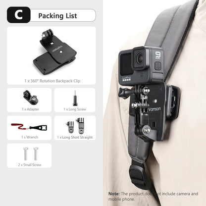 Vamson Backpack Clip for Insta360 x3 for GoPro Hero 11 10 9 Camera 360° Rotate Shoulder Belt Mount Accessories for Dji Action Ai-TechWorld 