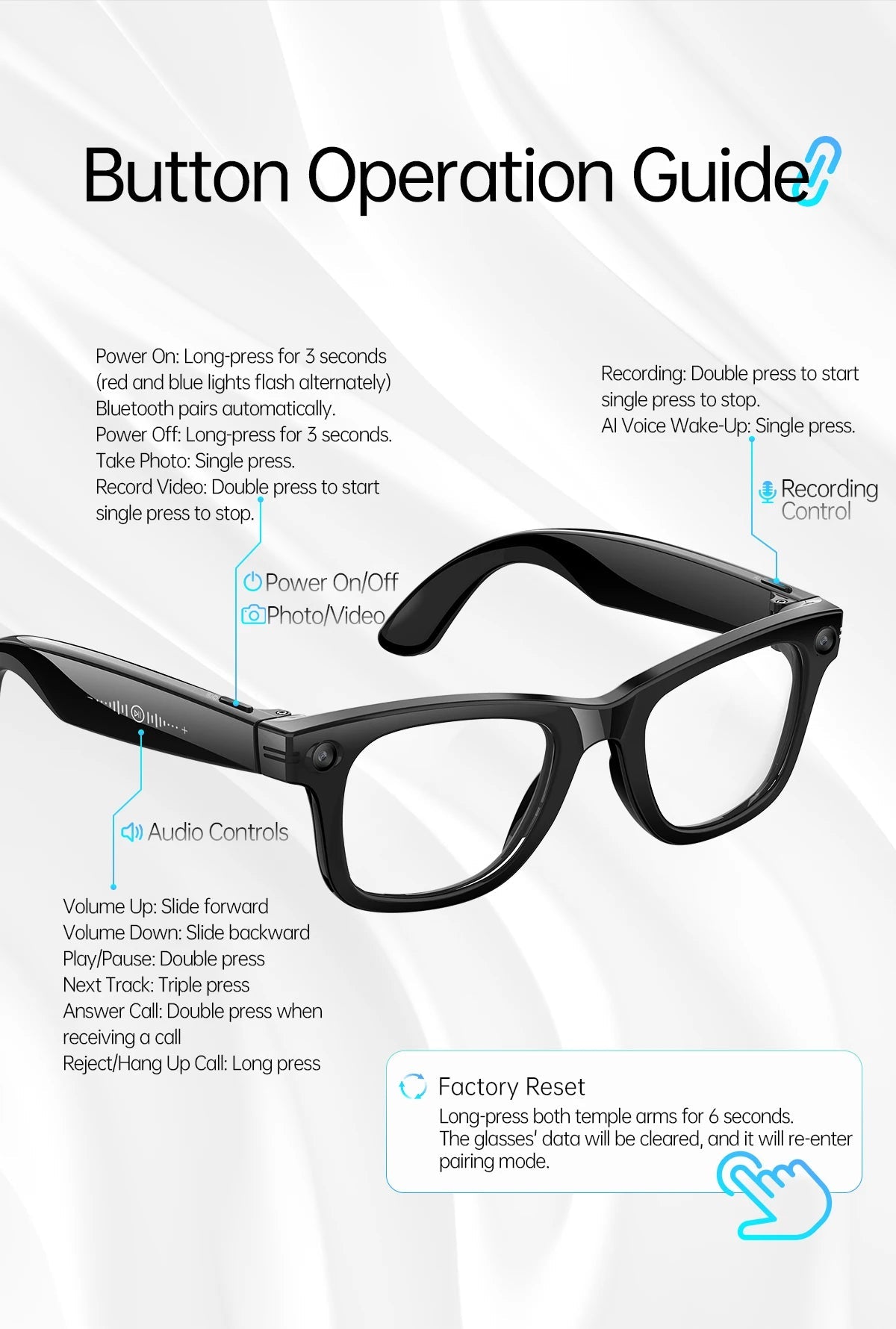 AI Smart Glasses 5 Million Pixels Recording Videos Photo Recognition Answer Translation 290mAh IP66 Waterproof Bluetooth Glasses Ai-TechWorld 