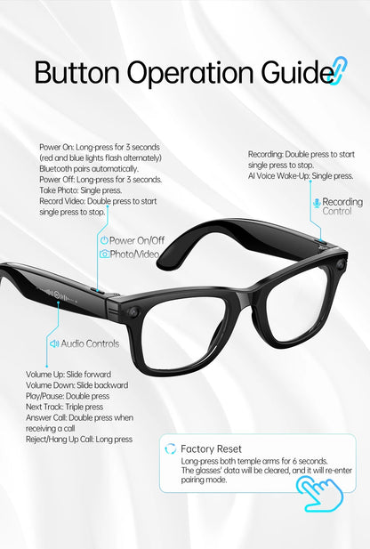 AI Smart Glasses 5 Million Pixels Recording Videos Photo Recognition Answer Translation 290mAh IP66 Waterproof Bluetooth Glasses Ai-TechWorld 