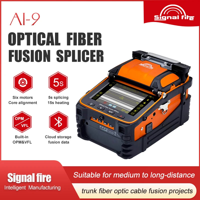 Signalfire AI-9 AI-6Ap Fusion splicer Machine 6 motor 5S splicing machine with VFL Optic power meter tool kits CE free shipping Ai-TechWorld   ai-techworld