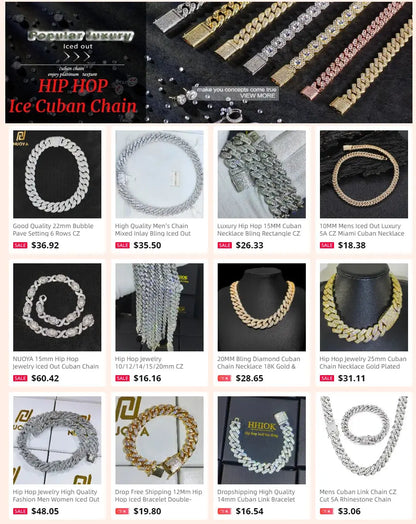 NUOYA Hip Hop Jewelry High Quality 12mm Bling Iced Cz Rectangle Diamond Prong Setting Cuban Link Necklace Homme Ai-TechWorld 