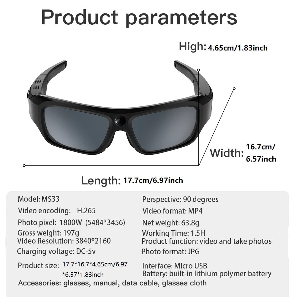 4K HD Glasses Camera Video Driving Record Cycling Video Smart Glasses With Eyewear Camcorder For Outdoor Mini Camera Ai-TechWorld 