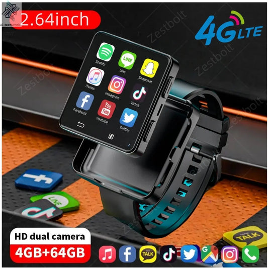 S998 4G Smart Watch Android 11.0 OS Smartwatch 2.64 inch Large Screen 480*480 MTK6739 500W Dual Camera 1200mAH Battery Wifi GPS Ai-TechWorld 