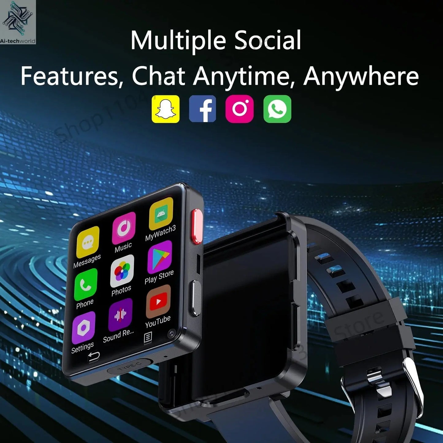 S998 4G Smart Watch Android 11.0 OS Smartwatch 2.64 inch Large Screen 480*480 MTK6739 500W Dual Camera 1200mAH Battery Wifi GPS Ai-TechWorld 