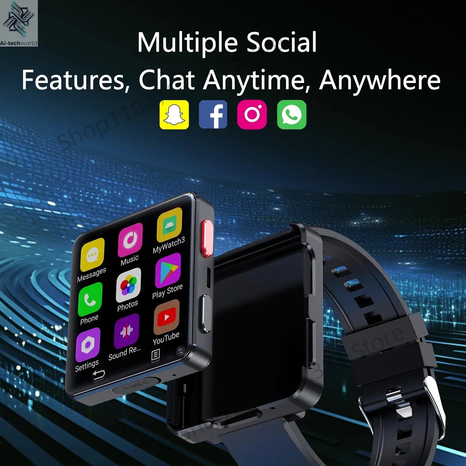 S998 4G Smart Watch Android 11.0 OS Smartwatch 2.64 inch Large Screen 480*480 MTK6739 500W Dual Camera 1200mAH Battery Wifi GPS Ai-TechWorld 