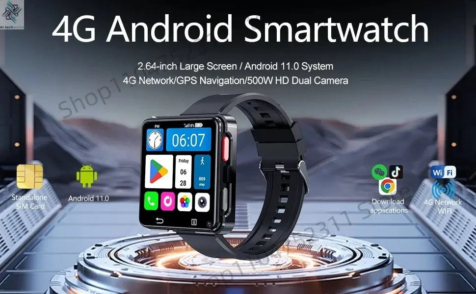 S998 4G Smart Watch Android 11.0 OS Smartwatch 2.64 inch Large Screen 480*480 MTK6739 500W Dual Camera 1200mAH Battery Wifi GPS Ai-TechWorld 