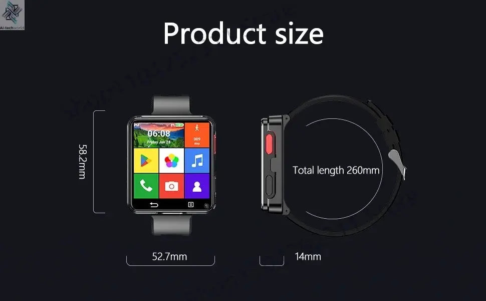 S998 4G Smart Watch Android 11.0 OS Smartwatch 2.64 inch Large Screen 480*480 MTK6739 500W Dual Camera 1200mAH Battery Wifi GPS Ai-TechWorld 