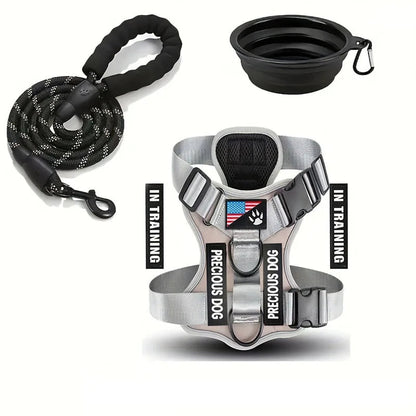 Service Dog Harness & Leash Set with 1pc Folding Bowl Reflective Adjustable Dog Vest Harness Soft Oxford Pet Harness For Small M Ai-TechWorld 