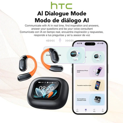 HTC NE27 Wireless Headphones AI Translator Earbuds OWS Sports Bluetooth Earphones Glowing Earhook Customizable Wallpaper Screen Ai-TechWorld 