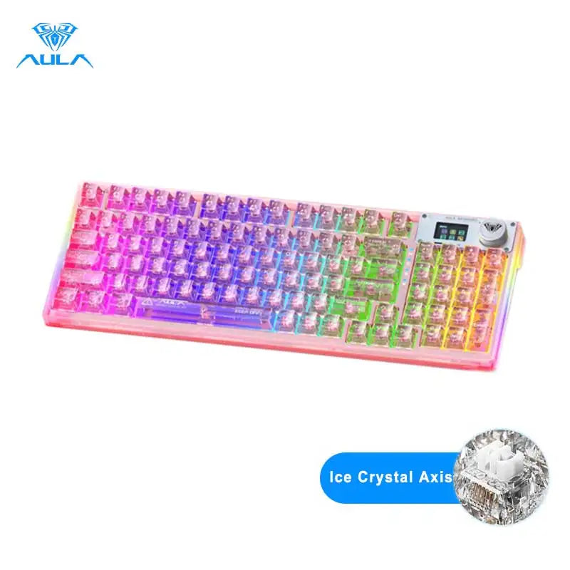 AULA F98PRO Wireless Mechanical Keyboard Transparent Keycaps RGB Backlit Custom 2.4G Hot Swappable Gaming Keyboard With Screem Ai-TechWorld   ai-techworld