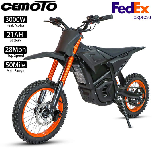 Electric Motocross Bike 3000W, 28Mph, 50 Miles, Urban Commuting Off-Road Electric Bike, 14" 48V 21AH, Full Suspension Ai-TechWorld 