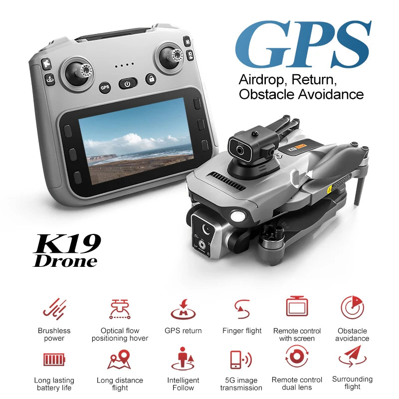 New K19 MAX GPS Drone Professional 8K Camera Aerial FPV Brush Avoiding Obstacle with Large Screen Remote Control Folding Drone Ai-TechWorld 