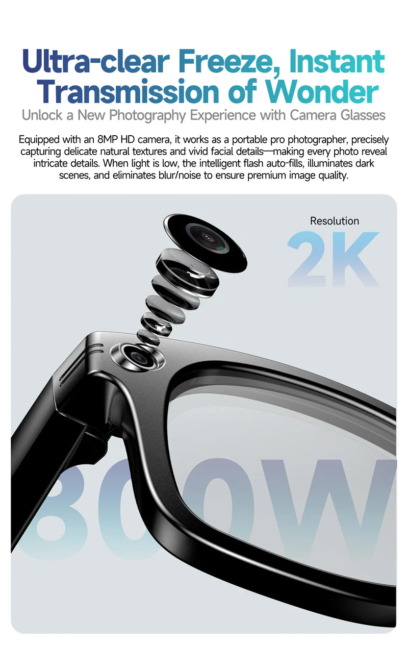 Xiaomi 800W Pixel Smart Glasses With AI Camera Recognition Video Recording Bluetooth Calling Music Playback Glasses For Gifts Ai-TechWorld 