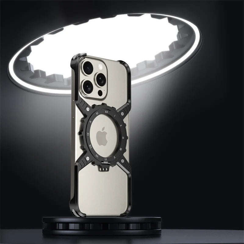 360° Stand X-shaped Mechanical For iPhone 17 14 13 15 16 Pro Max Plus gear Aluminium Magnetic Frameless Noctilucent Phone Cover Ai-TechWorld 