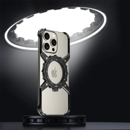360° Stand X-shaped Mechanical For iPhone 17 14 13 15 16 Pro Max Plus gear Aluminium Magnetic Frameless Noctilucent Phone Cover Ai-TechWorld 