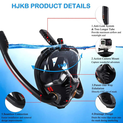Snorkeling Mask Double Tube Silicone Full Dry Diving Mask Adult Swimming Mask Diving Goggles Self Contained Underwater Breathing Ai-TechWorld 