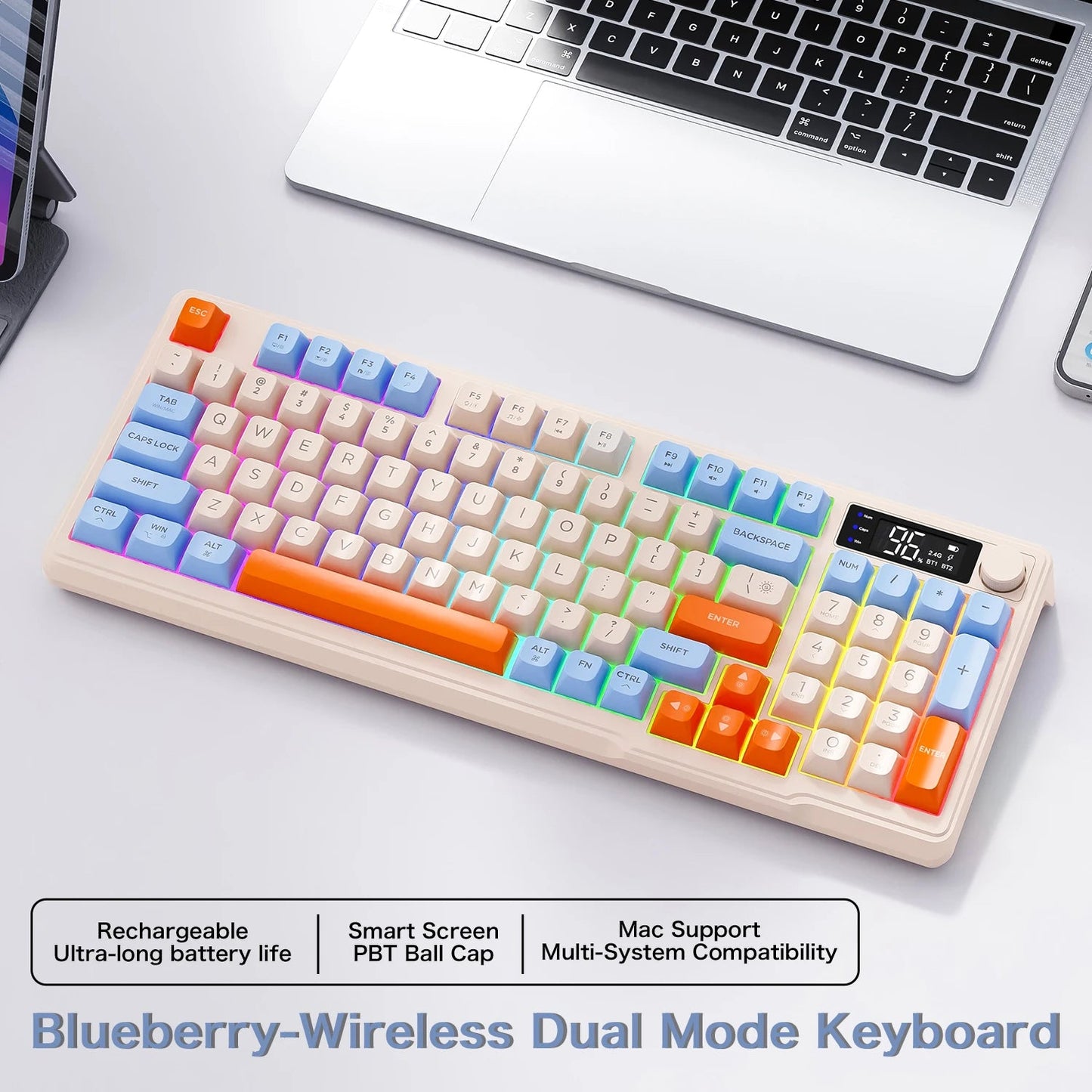 M96 Bluetooth Keyboard Wireless FREEWOLF Screen Gaming Keyboard,Electronic Screen, Multi-Device Connection,Ergonomics Gaming Ai-TechWorld   ai-techworld