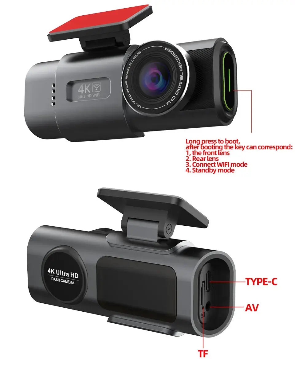 Dash Cam 4K UHD Built-In Wi-Fi Support GPS Ai-TechWorld 